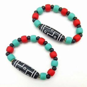 Wholesale Imitation Tibet Agate Chalcedony Nine-Eyed Dzi Resin Bracelet