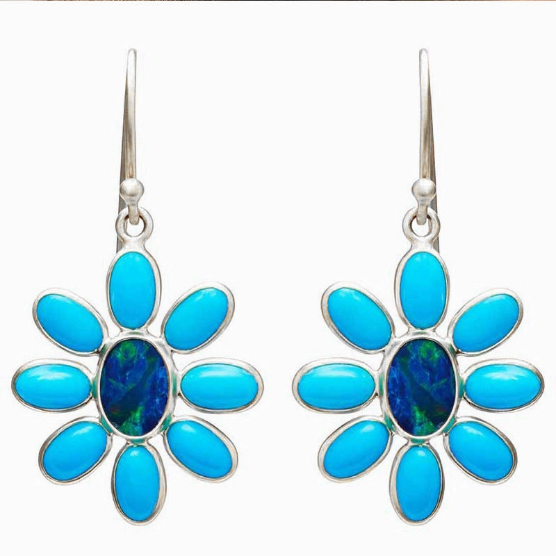 Wholesale Imitation Turquoise Small Daisy Flower Alloy Earrings