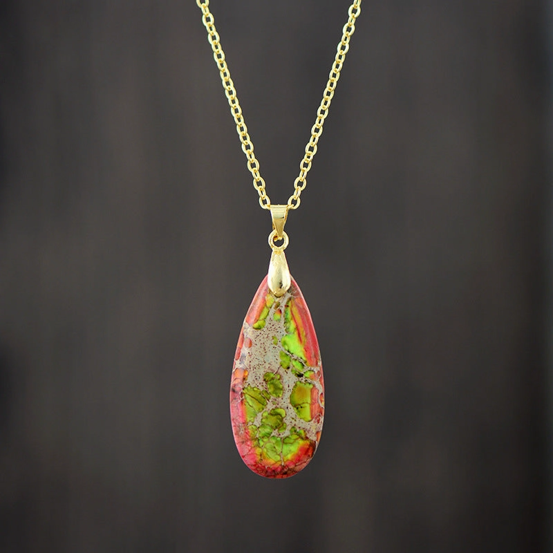 Wholesale Imperial Stone Drop Plated 18K Gold Chain Pendant Necklace