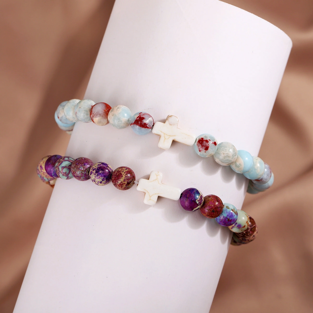 Wholesale Imperial Stone Mixed Color Cross Bead Bracelet