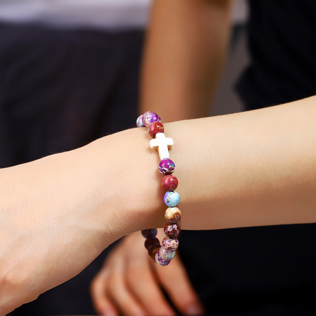 Wholesale Imperial Stone Mixed Color Cross Bead Bracelet