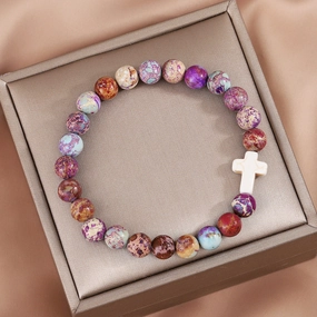 Wholesale Imperial Stone Mixed Color Cross Bead Bracelet