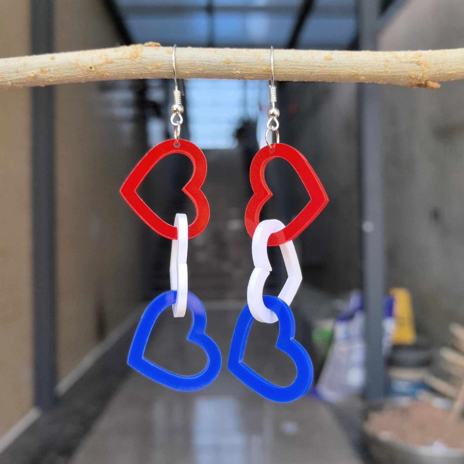 Wholesale Independence Day 3D Rotating Heart Acrylic Earrings