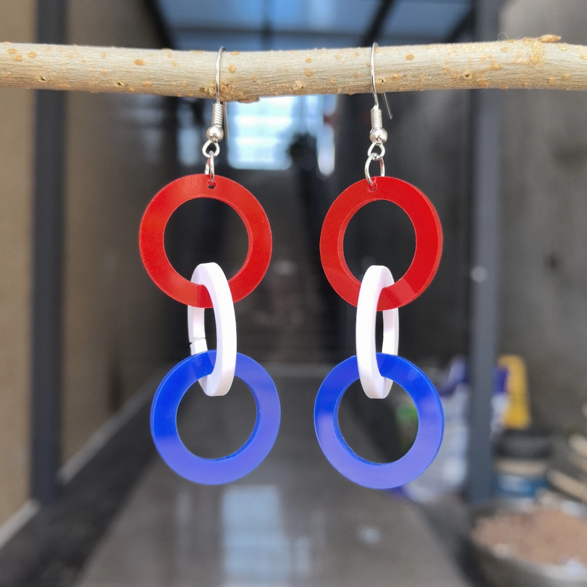 Wholesale Independence Day 3D Rotating Heart Acrylic Earrings