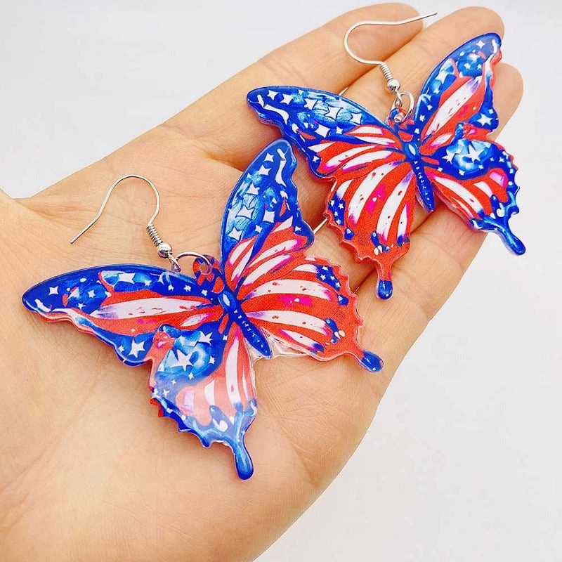 Wholesale Independence Day Acrylic Colorful 3D Butterfly Earrings