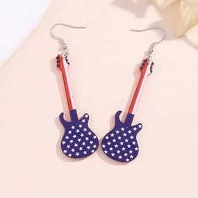 Wholesale Independence Day American Flag Cute Guitar Earrings