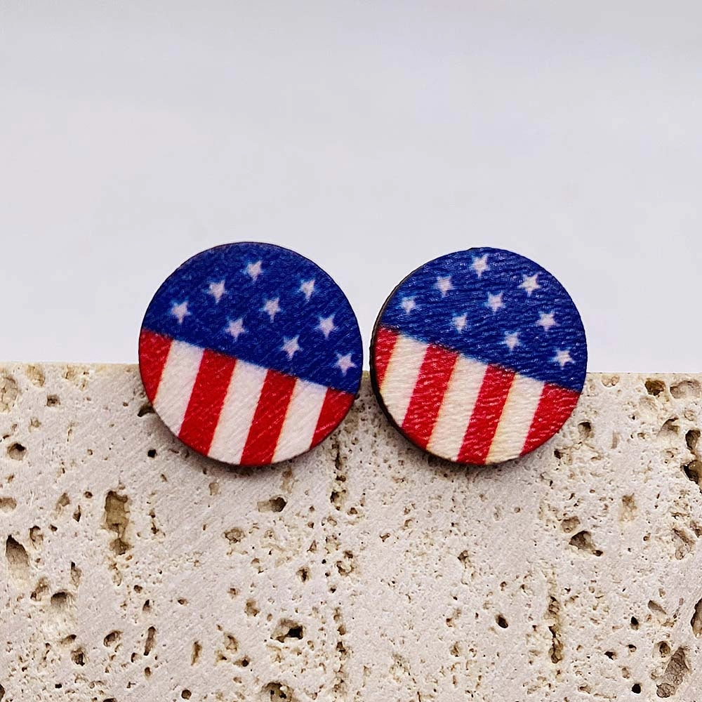 Wholesale Independence Day American Flag Wood Ear Studs