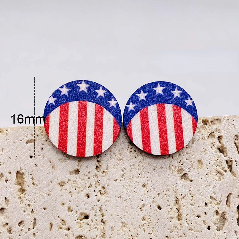 Wholesale Independence Day American Flag Wood Ear Studs