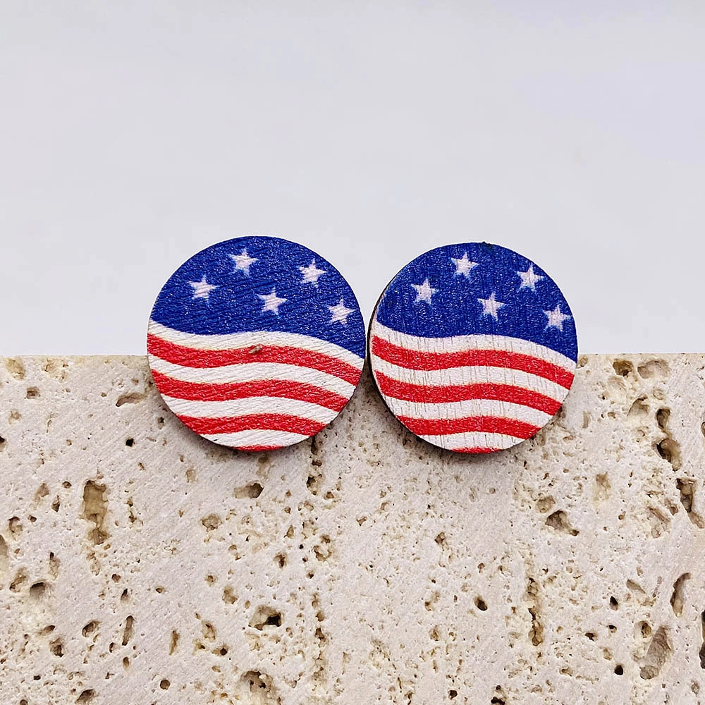Wholesale Independence Day American Flag Wood Ear Studs