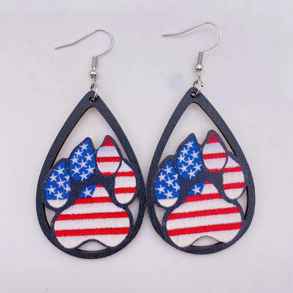 Wholesale Independence Day Butterfly Hollow Wooden Earrings