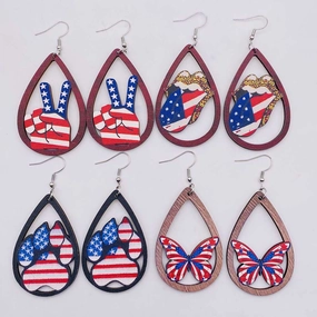 Wholesale Independence Day Butterfly Hollow Wooden Earrings
