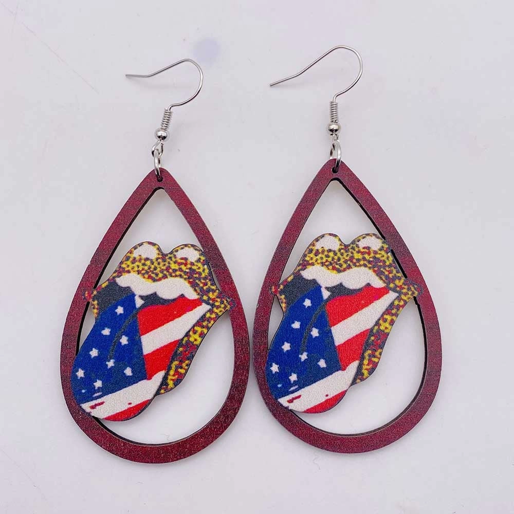 Wholesale Independence Day Butterfly Hollow Wooden Earrings