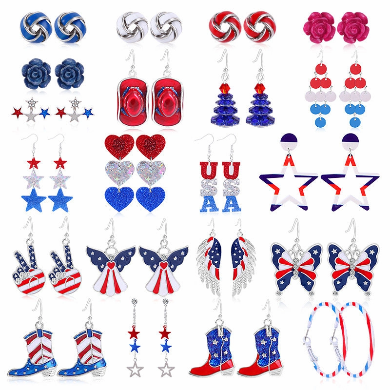 Wholesale Independence Day Butterfly Lips Heart Pendant Earrings