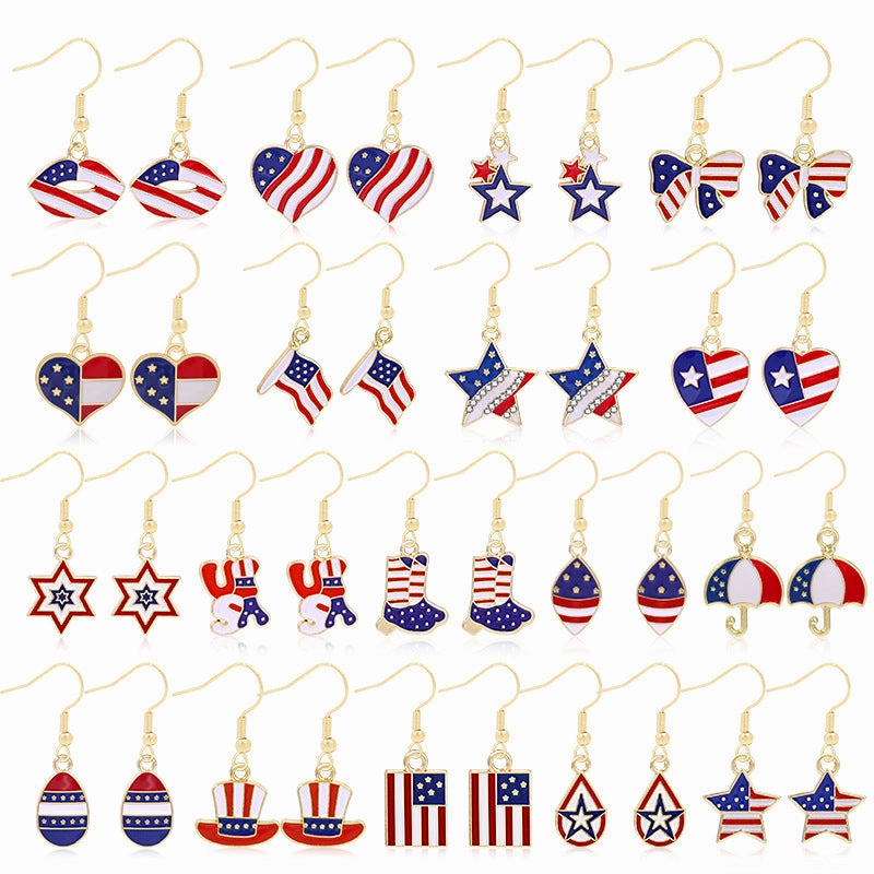 Wholesale Independence Day Butterfly Lips Heart Pendant Earrings