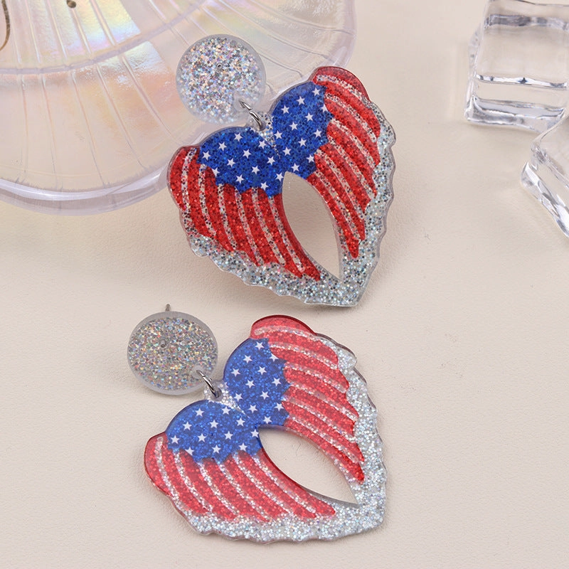 Wholesale Independence Day Elements Red, White and Blue National Flag Colorful Love Acrylic Earrings