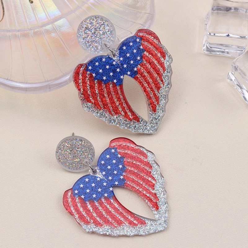 Wholesale Independence Day Elements Red, White and Blue National Flag Colorful Love Acrylic Earrings