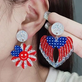 Wholesale Independence Day Elements Red, White and Blue National Flag Colorful Love Acrylic Earrings