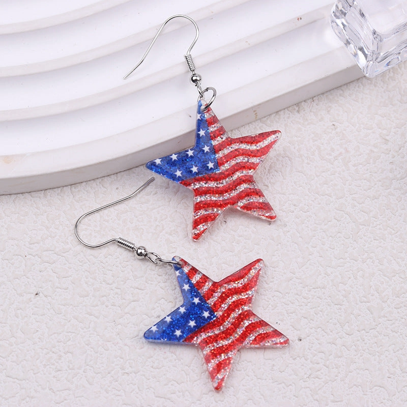 Wholesale Independence Day Elements Red, White and Blue National Flag Colorful Love Acrylic Earrings
