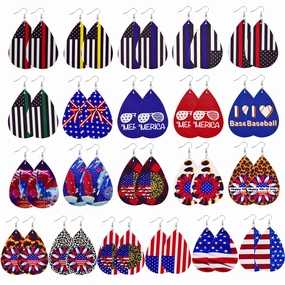 Wholesale Independence Day Flag Leather Earrings