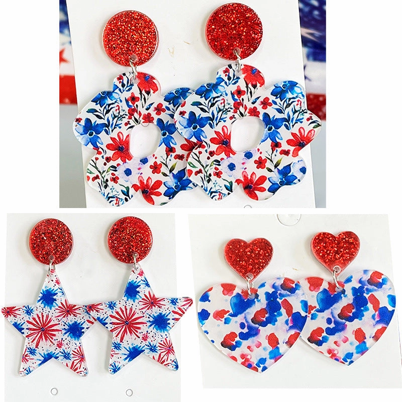 Wholesale Independence Day Flowers Cool Summer Acrylic Light Earrings Bohemia
