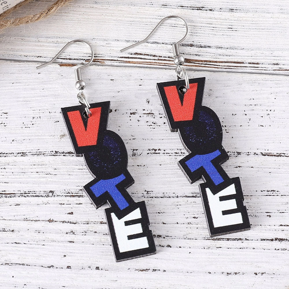 Wholesale Independence Day Letters VOTE Personalized Double Sided Wooden Earrings