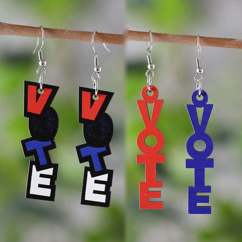 Wholesale Independence Day Letters VOTE Personalized Double Sided Wooden Earrings