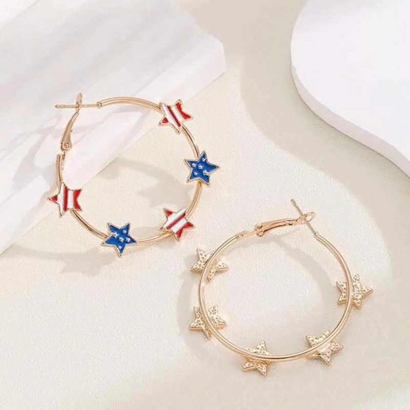 Wholesale Independence Day Pentacle Flag Drip Oil Alloy Earrings