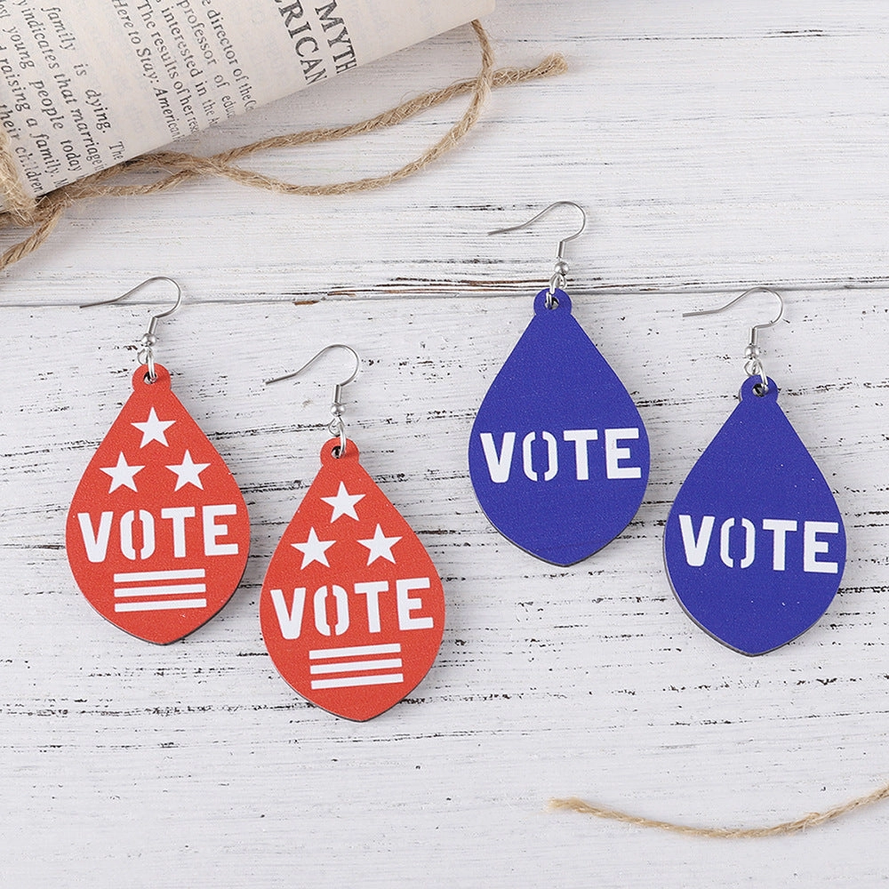 Wholesale Independence Day Personalized Double Sided Round Wooden Chip Earrings