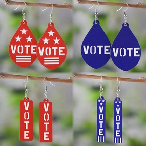 Wholesale Independence Day Personalized Double Sided Round Wooden Chip Earrings