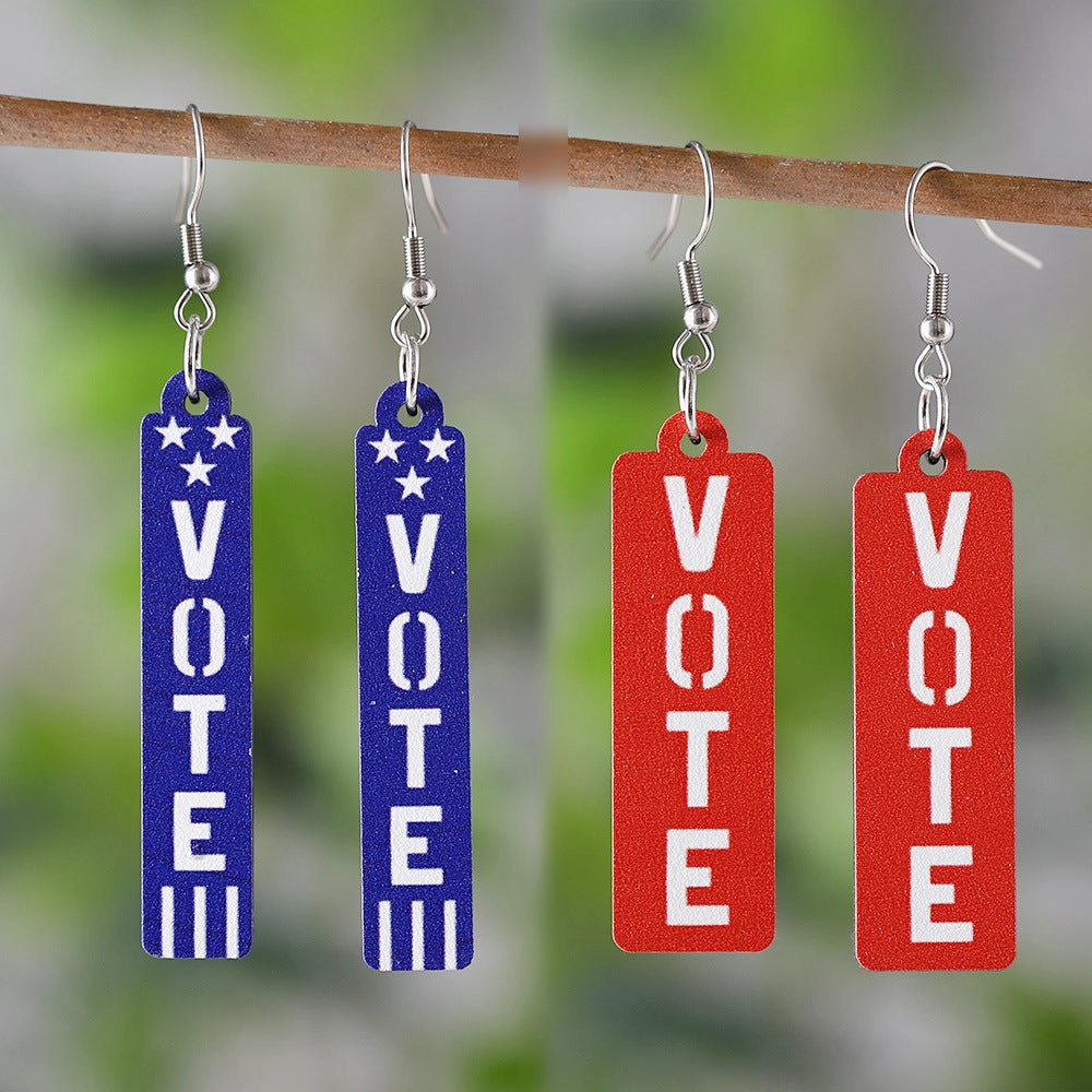 Wholesale Independence Day Personalized Double Sided Round Wooden Chip Earrings