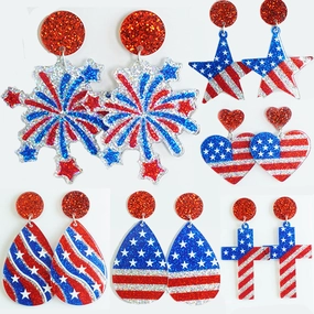 Wholesale Independence Day Shining Holiday Celebration Party American Patriotic Elements Bright Glitter Earrings