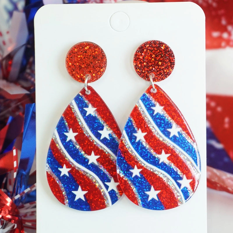 Wholesale Independence Day Shining Holiday Celebration Party American Patriotic Elements Bright Glitter Earrings