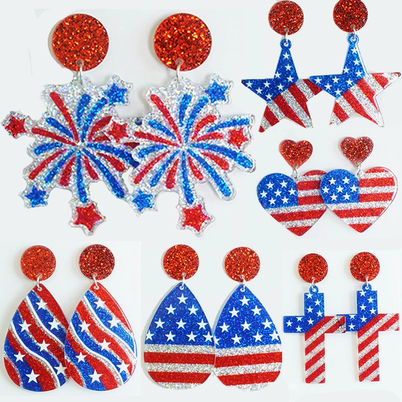 Wholesale Independence Day Shining Holiday Celebration Party American Patriotic Elements Bright Glitter Earrings