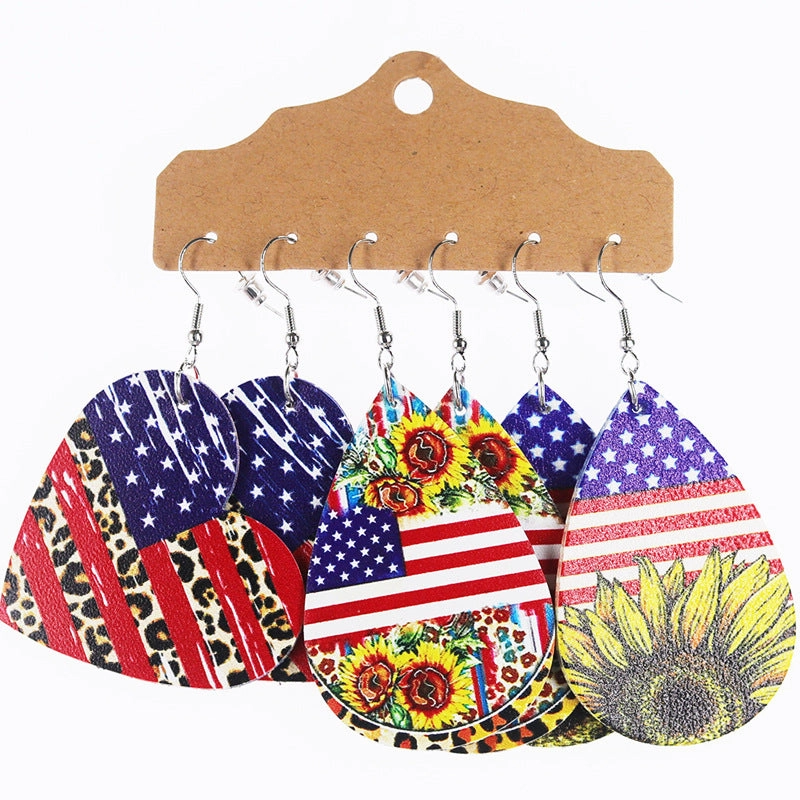 Wholesale Independence Day Theme Leather Set Water Drop Earrings