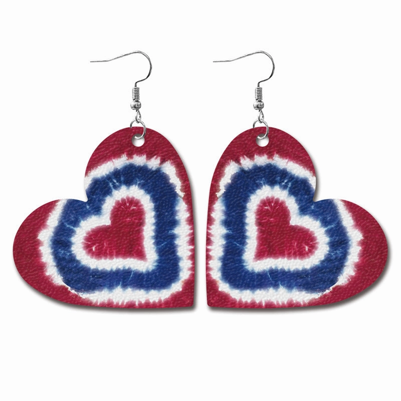 Wholesale Independence Day Water Drop American Flag Distressed Leather Earrings
