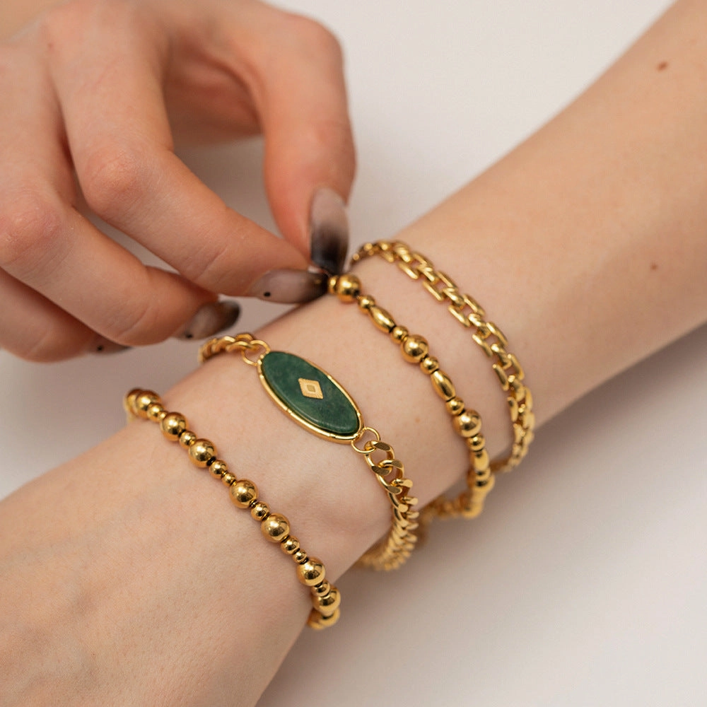 Wholesale Inlaid African Jade Titanium Steel Bracelet