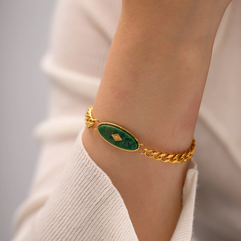 Wholesale Inlaid African Jade Titanium Steel Bracelet