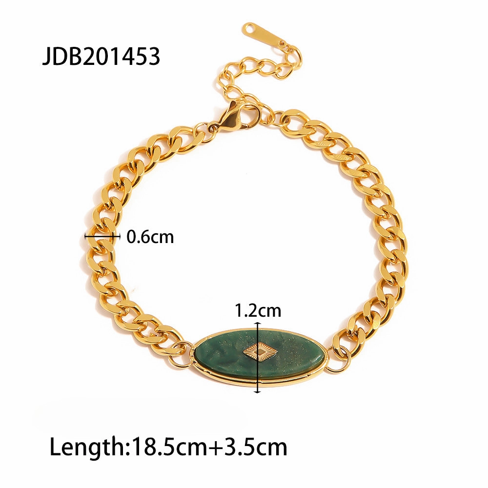 Wholesale Inlaid African Jade Titanium Steel Bracelet