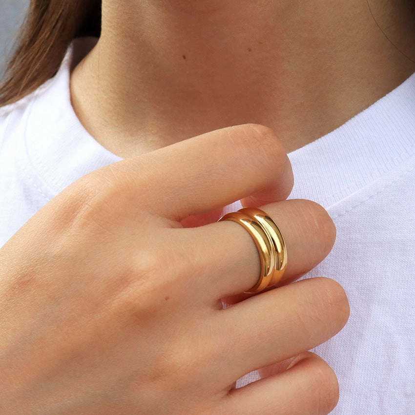 Wholesale Inlaid Pear-shaped Zircon Titanium Steel Thin Circle Open Ring
