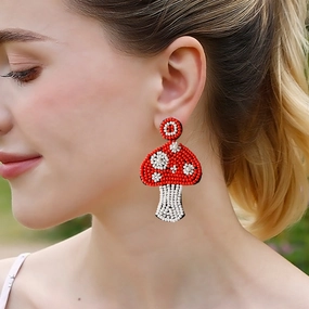 Wholesale Intangible Cultural Heritage Handicraft Plant Mushroom Earrings Handmade  Bohemian Rice Bead Earrings