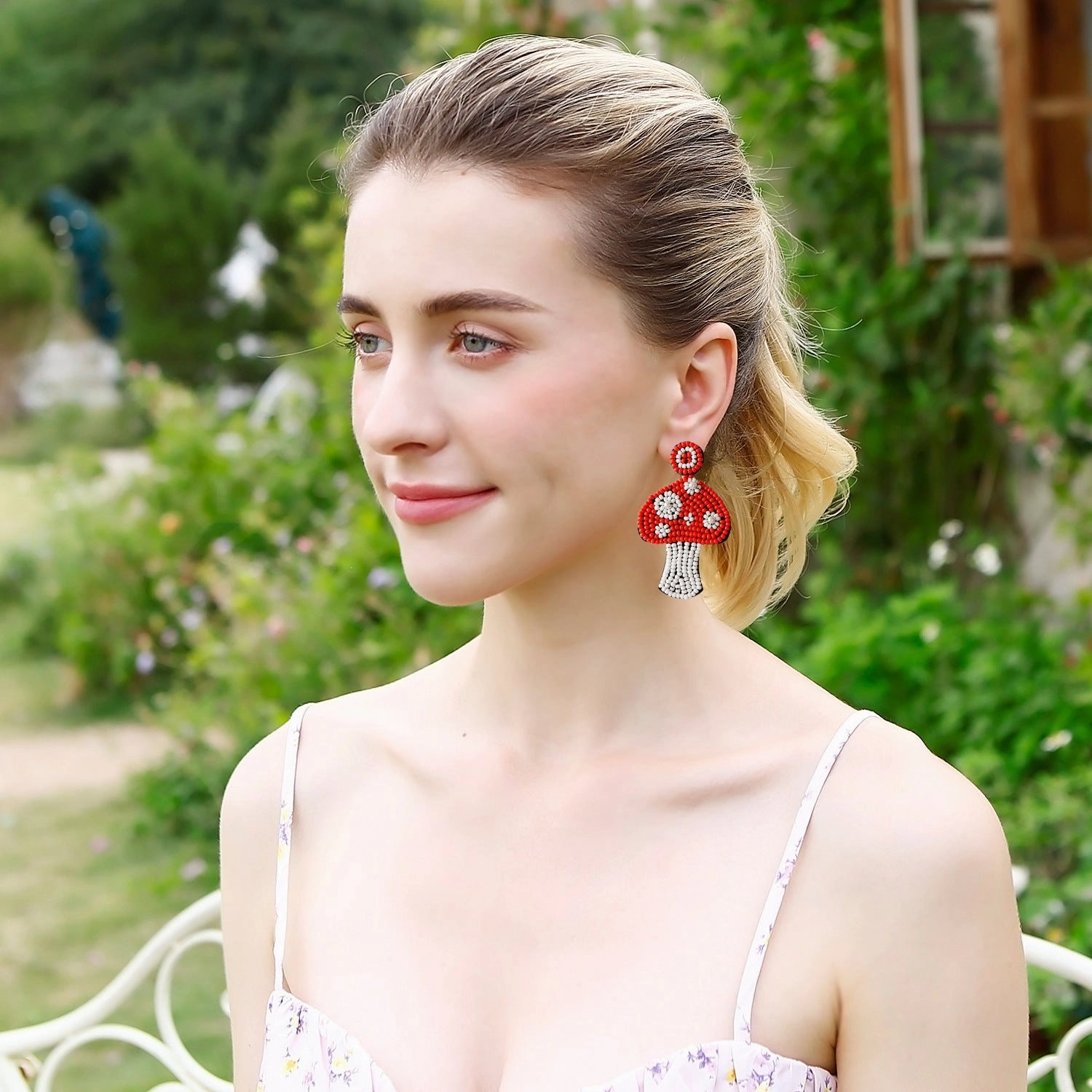 Wholesale Intangible Cultural Heritage Handicraft Plant Mushroom Earrings Handmade  Bohemian Rice Bead Earrings
