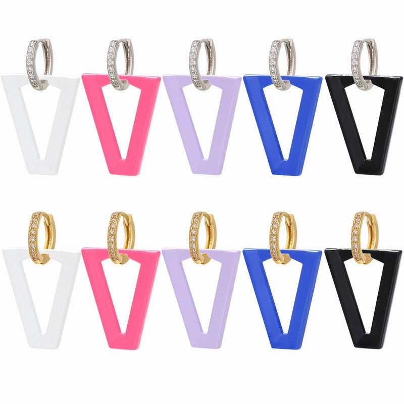 Wholesale Inverted Triangle Fluorescent Brass Earrings