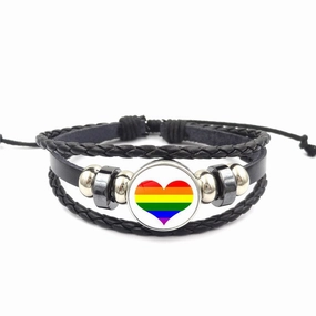 Wholesale Iridescent Black Leather Beaded Multilayer Woven Bracelet