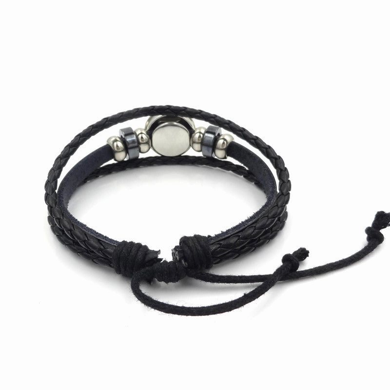 Wholesale Iridescent Black Leather Beaded Multilayer Woven Bracelet