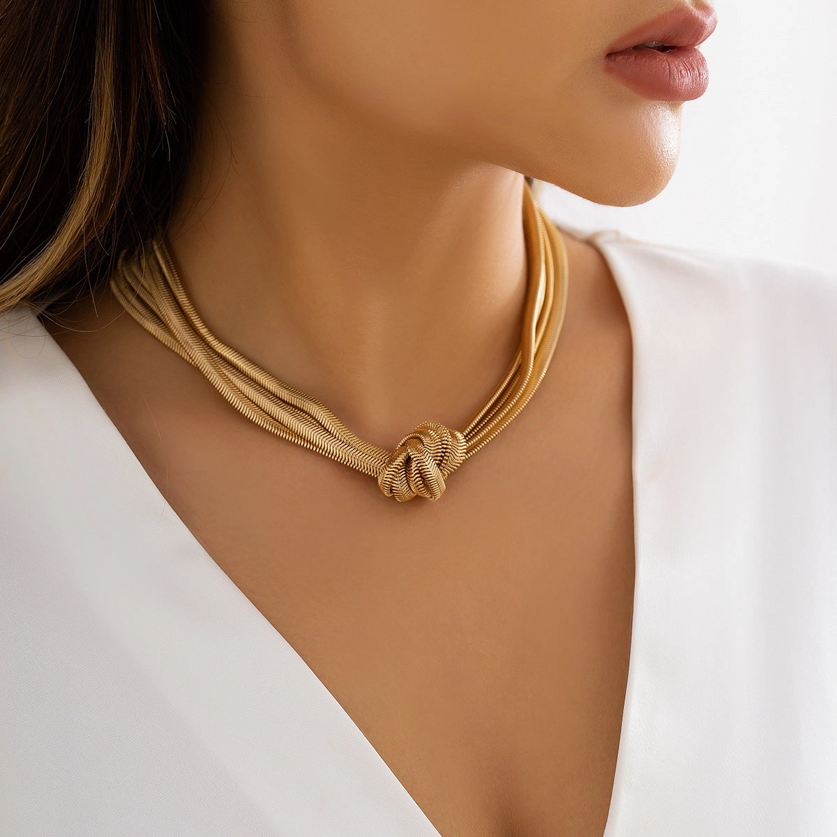 Wholesale Iron Hip Hop Geometric Knotted Chain Clavicle Necklace
