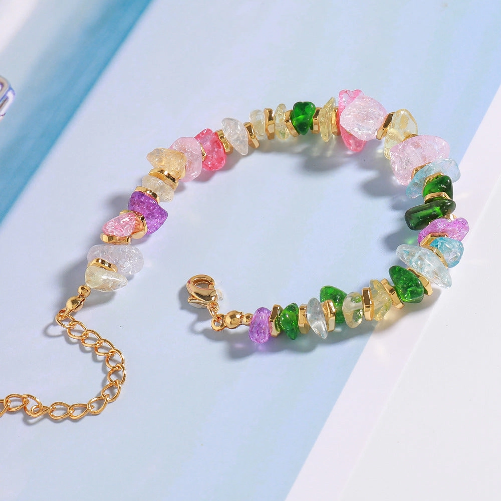 Wholesale Irregular Colored Crushed Stone Copper Bracelet