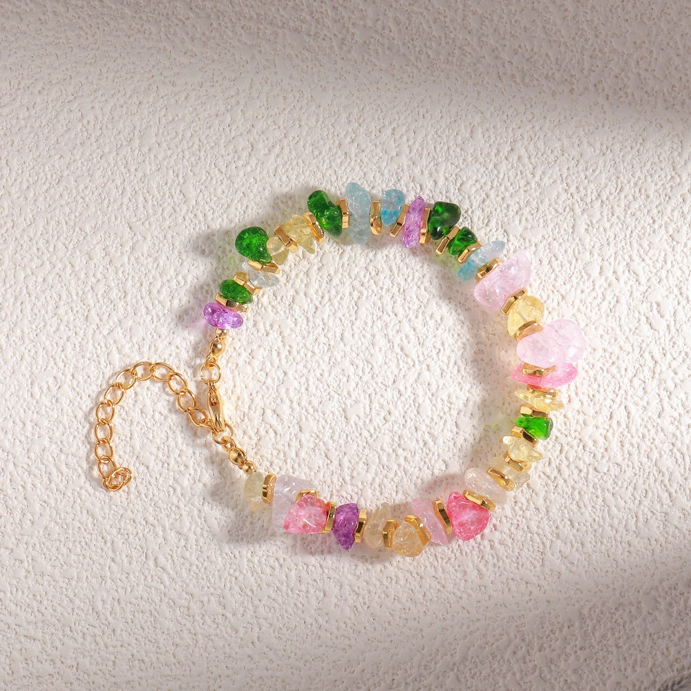 Wholesale Irregular Colored Crushed Stone Copper Bracelet