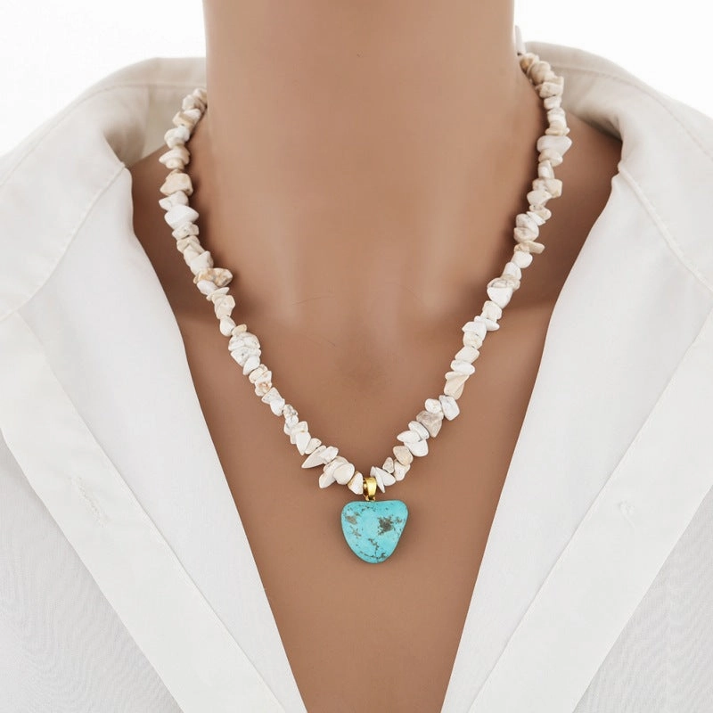 Wholesale Irregular Crushed Stone Beaded Heart Turquoise Necklace