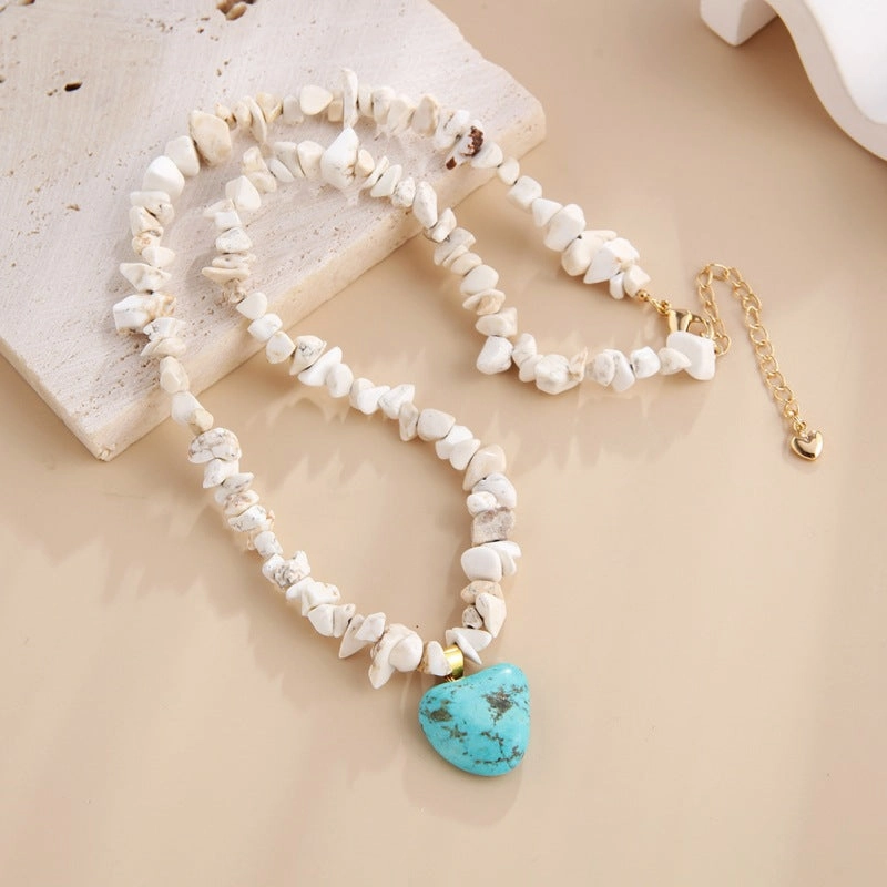 Wholesale Irregular Crushed Stone Beaded Heart Turquoise Necklace