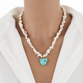 Wholesale Irregular Crushed Stone Beaded Heart Turquoise Necklace